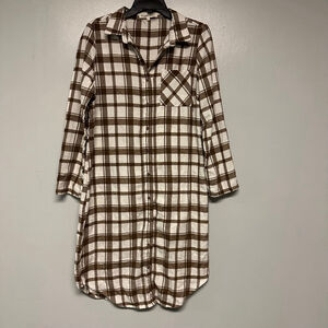 Women's MADISON + HUDSON Brown White Plaid mini dress size Medium long sleeve